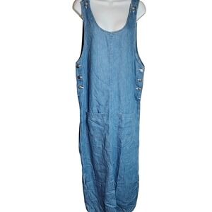 vintage DENIM REPUBLIC Denim Overall Dress Midi Jean Pinafore Button Side USA M